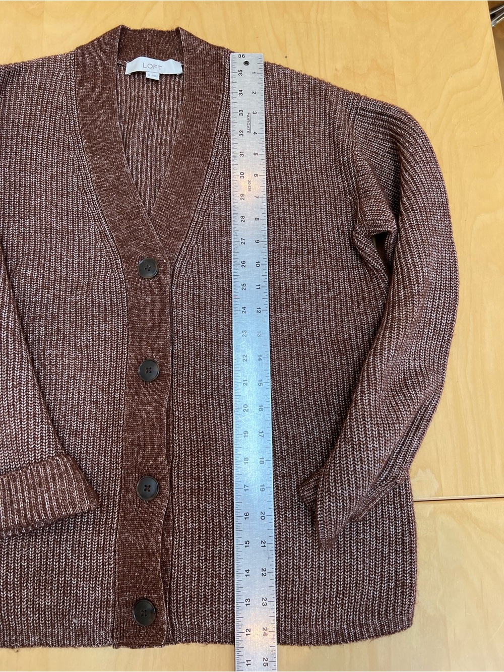 LOFT Brown Ribbed V-Neck Button Cardigan - Picture 5 of 9